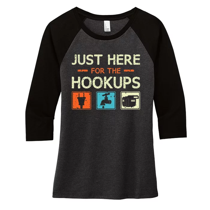 Just Here For The Hookups Camper Camping Rv Caravan Women's Tri-Blend 3/4-Sleeve Raglan Shirt