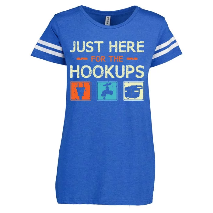 Just Here For The Hookups Camper Camping Rv Caravan Enza Ladies Jersey Football T-Shirt