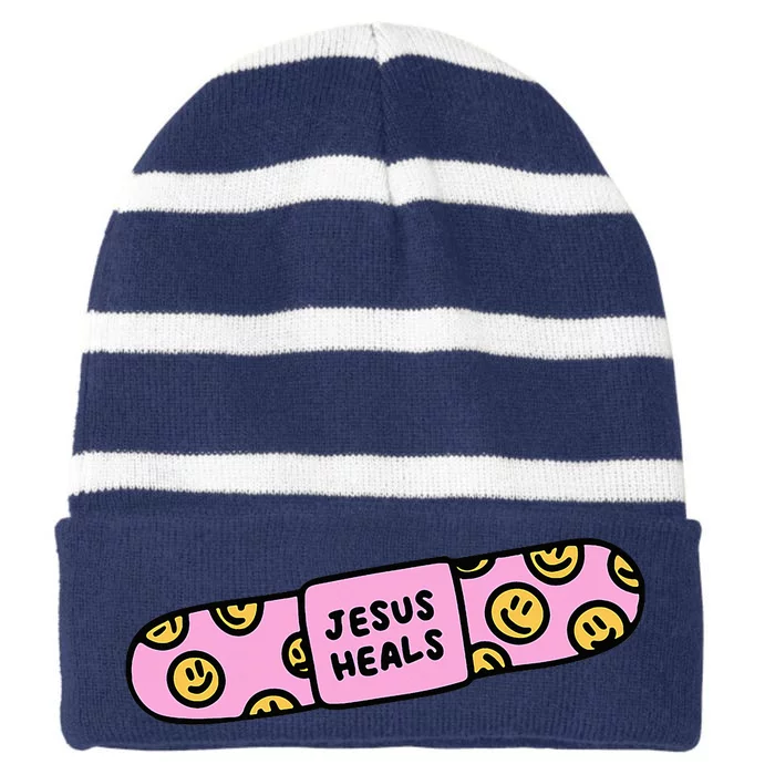 Jesus Heal Funny Christian Faith Healer Healing Striped Beanie with Solid Band