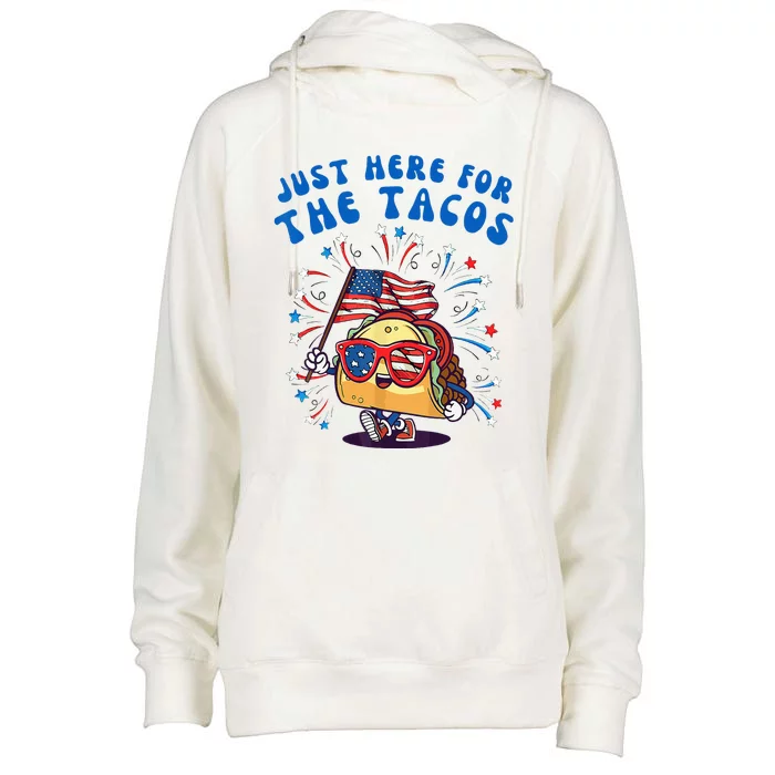 Just Here For The Tacos Sunglasses American Flag 4th Of July Womens Funnel Neck Pullover Hood