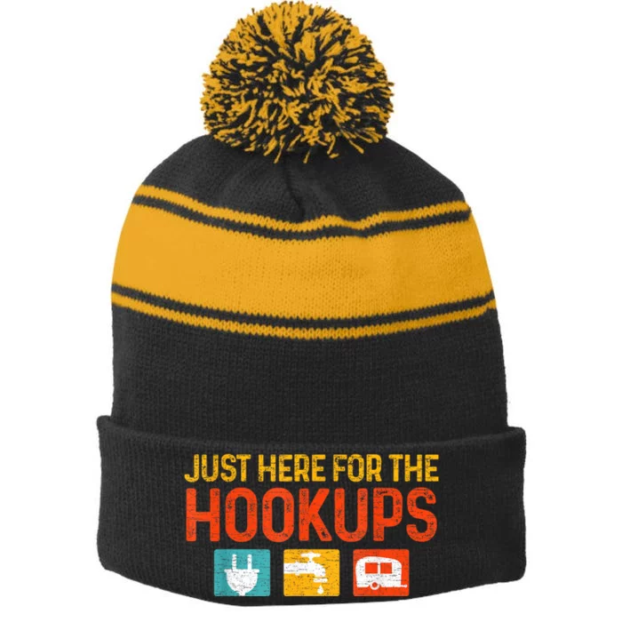 Just Here For The Hookups Motorhome Camping Rv Stripe Pom Pom Beanie