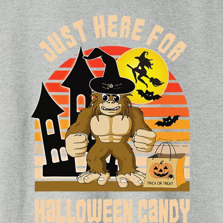 Just Here For Halloween Candy Funny Bigfoot Sasquatch Witch Women's Crop Top Tee