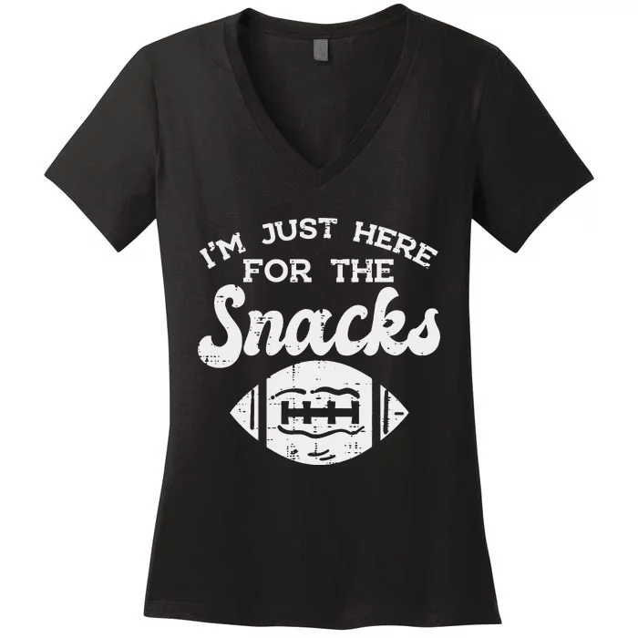 Just Here For The Snacks American Football Funny Food Lover Women's V-Neck T-Shirt