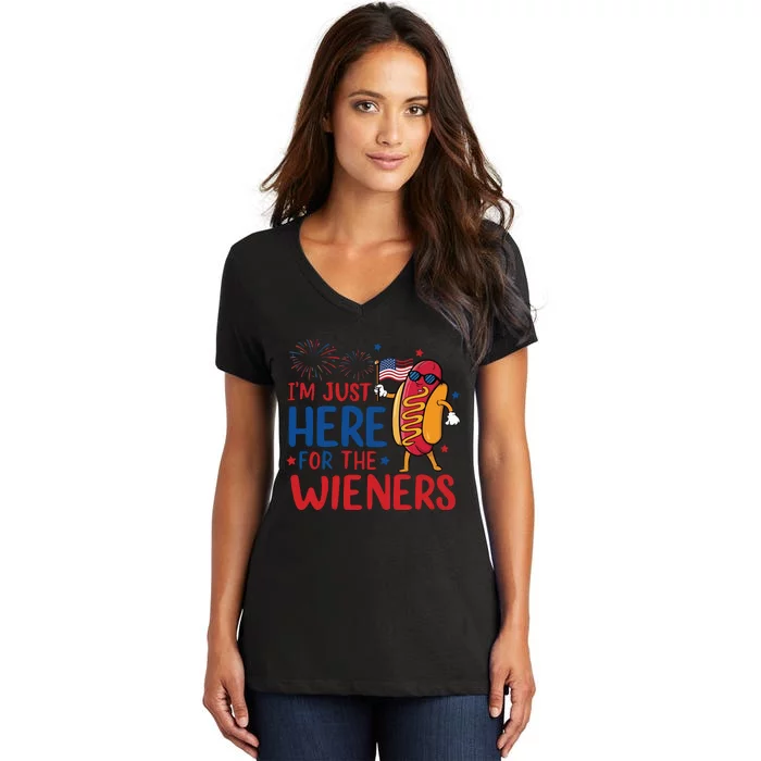 Just Here For The Wieners Women's V-Neck T-Shirt