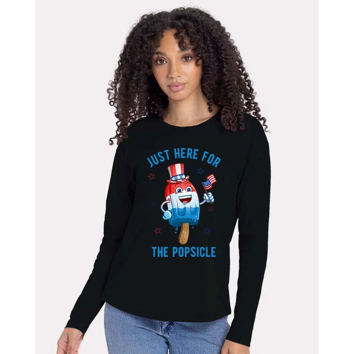 Just Here For The Popsicle 4th Of July Funny Festive Womens Cotton Relaxed Long Sleeve T-Shirt