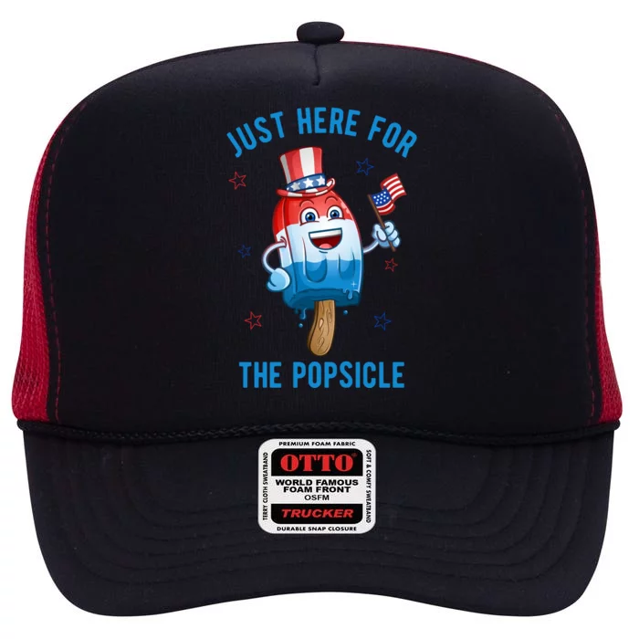 Just Here For The Popsicle 4th Of July Funny Festive High Crown Mesh Trucker Hat