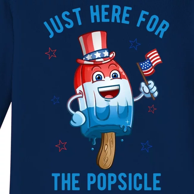 Just Here For The Popsicle 4th Of July Funny Festive Baby Long Sleeve Bodysuit