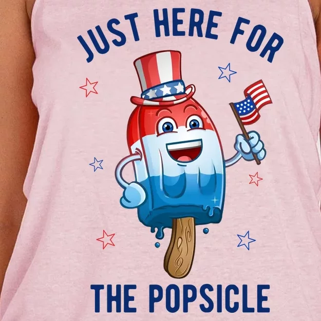 Just Here For The Popsicle 4th Of July Funny Festive Women's Knotted Racerback Tank