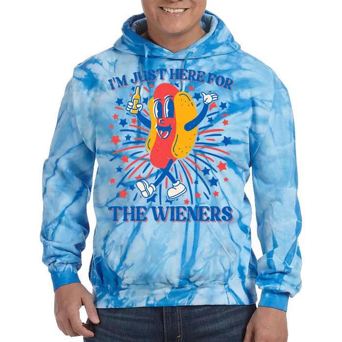 Just Here For The Wieners Hot Dog Funny 4th Of July Tie Dye Hoodie