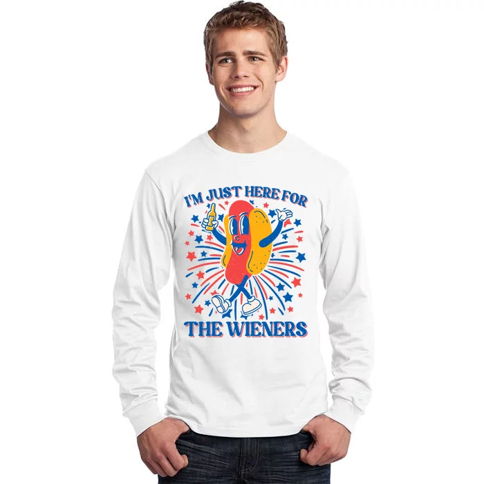 Just Here For The Wieners Hot Dog Funny 4th Of July Tall Long Sleeve T-Shirt