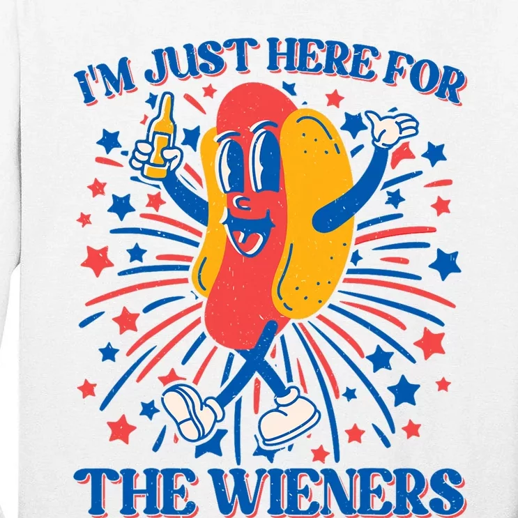 Just Here For The Wieners Hot Dog Funny 4th Of July Tall Long Sleeve T-Shirt