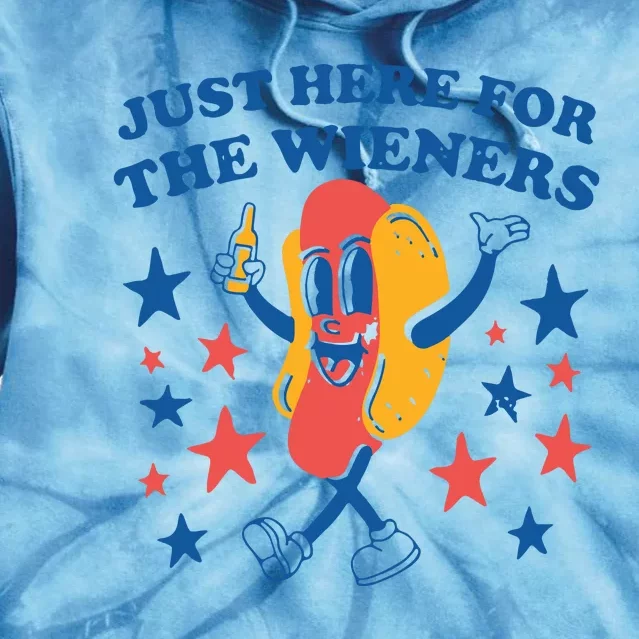 Just Here For The Wieners 4th Of July Funny Hot Dot Tie Dye Hoodie