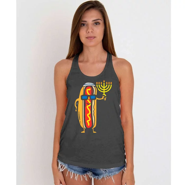 Jewish Hotdog Funny Food Hanukkah Pajamas Chanukah PJs US Women's Knotted Racerback Tank