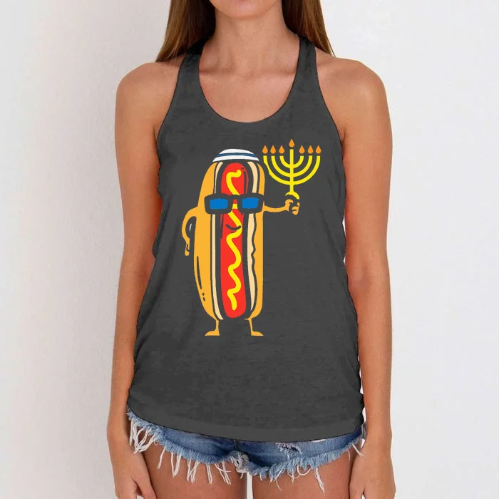 Jewish Hotdog Funny Food Hanukkah Pajamas Chanukah PJs US Women's Knotted Racerback Tank