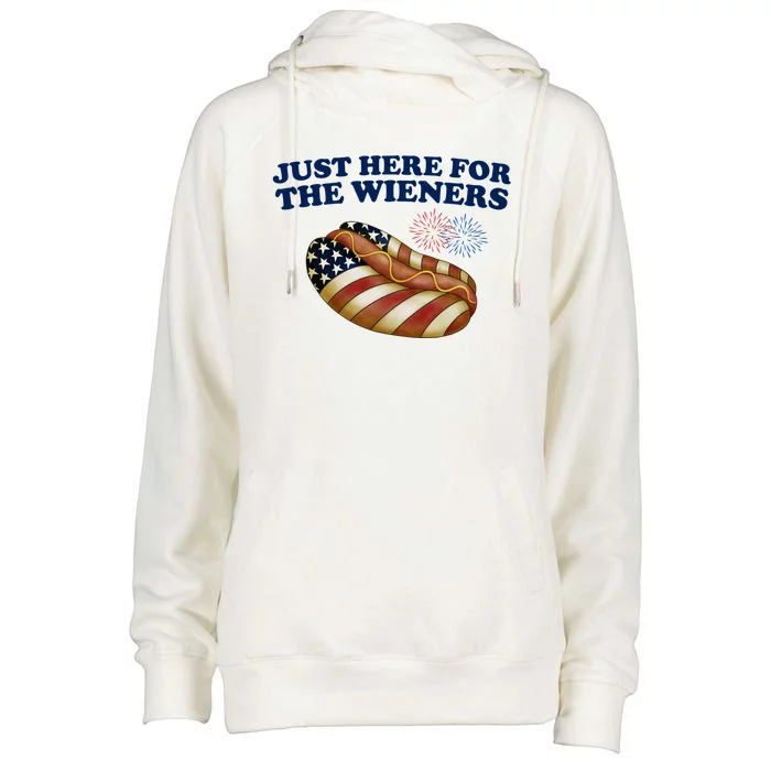 Just Here For The Wieners 4th Of July Womens Funnel Neck Pullover Hood