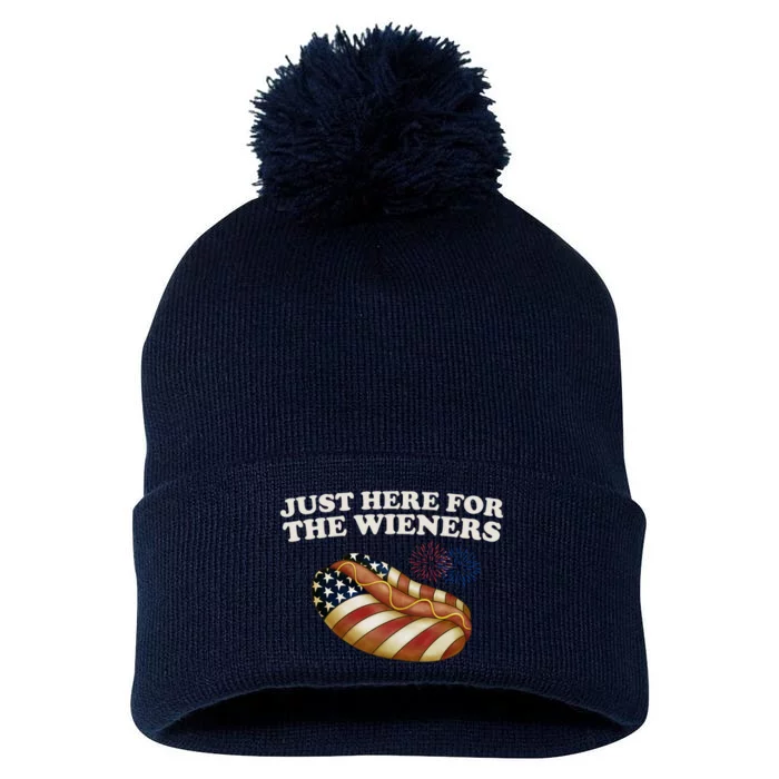 Just Here For The Wieners 4th Of July Pom Pom 12in Knit Beanie