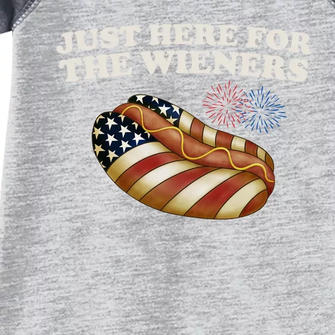 Just Here For The Wieners 4th Of July Infant Baby Jersey Bodysuit