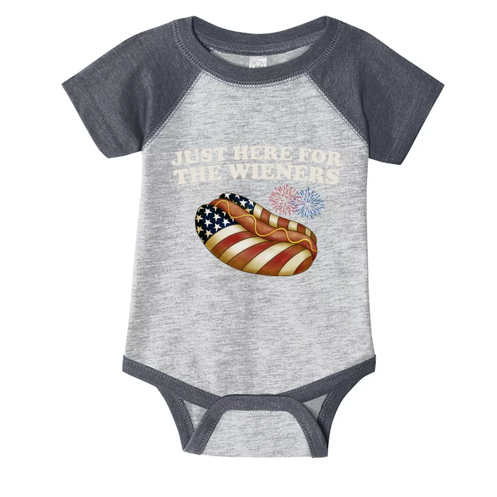 Just Here For The Wieners 4th Of July Infant Baby Jersey Bodysuit