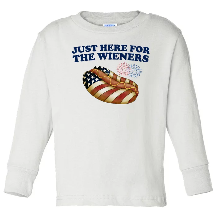 Just Here For The Wieners 4th Of July Toddler Long Sleeve Shirt