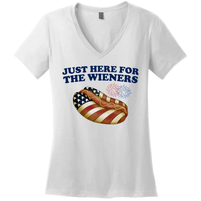 Just Here For The Wieners 4th Of July Women's V-Neck T-Shirt