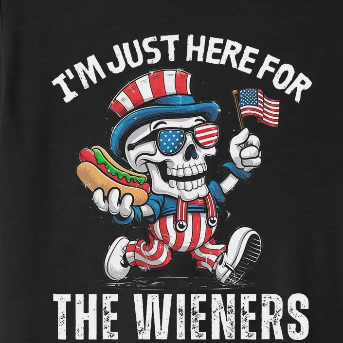 Just Here For The Wieners Funny 4th Of July Hot Dog Skeleton ChromaSoft Performance T-Shirt