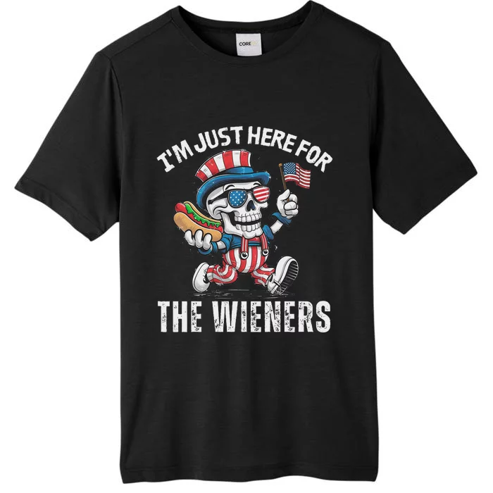 Just Here For The Wieners Funny 4th Of July Hot Dog Skeleton ChromaSoft Performance T-Shirt