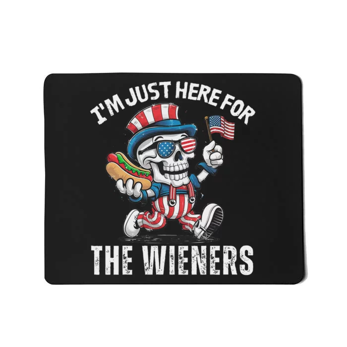 Just Here For The Wieners Funny 4th Of July Hot Dog Skeleton Mousepad