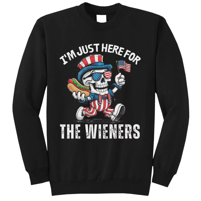 Just Here For The Wieners Funny 4th Of July Hot Dog Skeleton Tall Sweatshirt