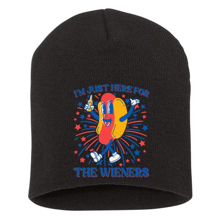 Just Here For The Wieners Hot Dog 4th Of July Short Acrylic Beanie