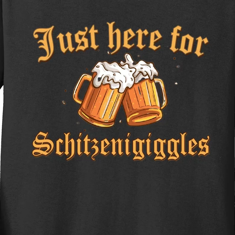 Just Here For Schitzengiggles Funny Oktoberfest Kids Long Sleeve Shirt