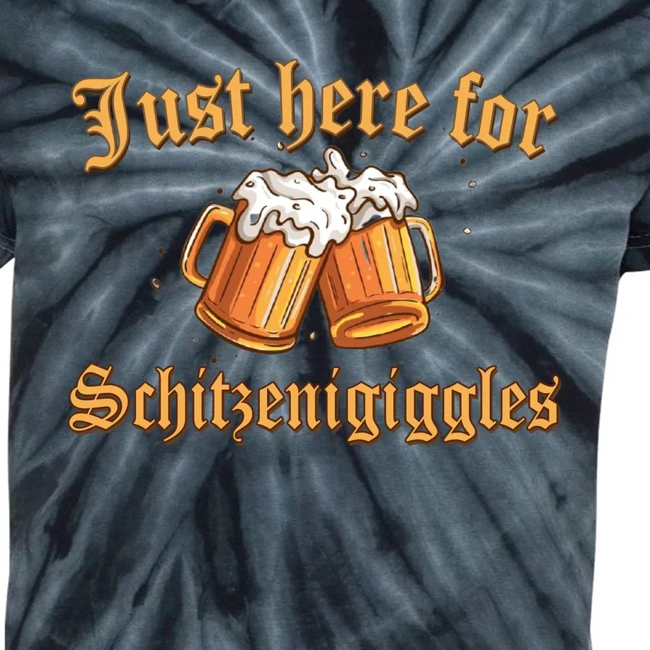 Just Here For Schitzengiggles Funny Oktoberfest Kids Tie-Dye T-Shirt