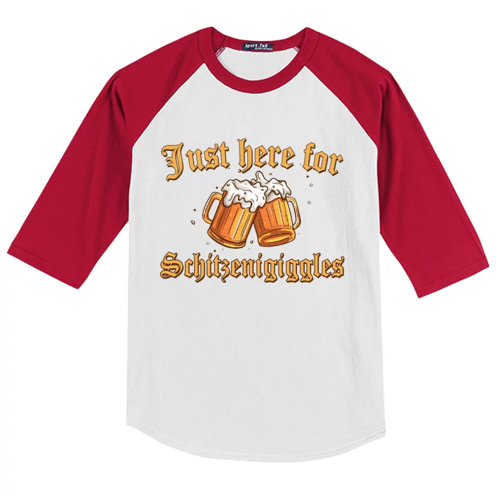 Just Here For Schitzengiggles Funny Oktoberfest Kids Colorblock Raglan Jersey