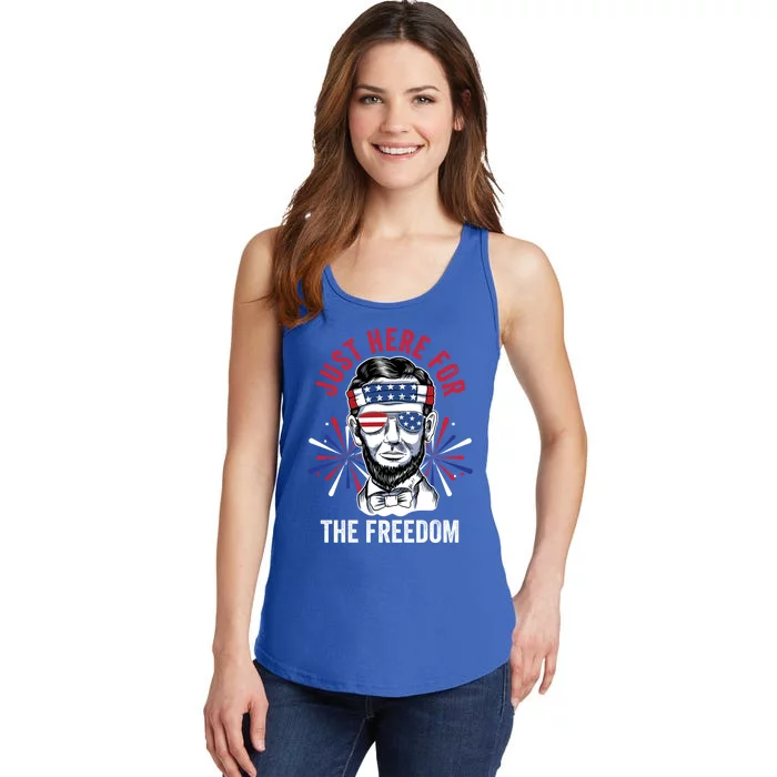 Just Here For The Freedom Fireworks Director Lincoln Gift Ladies Essential Tank