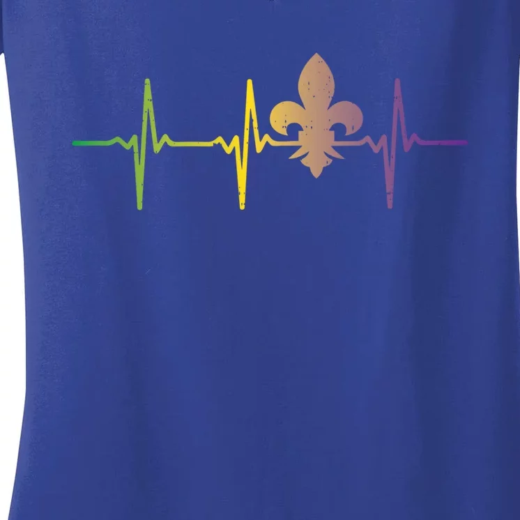 Jester Hat Heartbeat Nurse Funny Mardi Gras Carnival Medical Gift Women's V-Neck T-Shirt