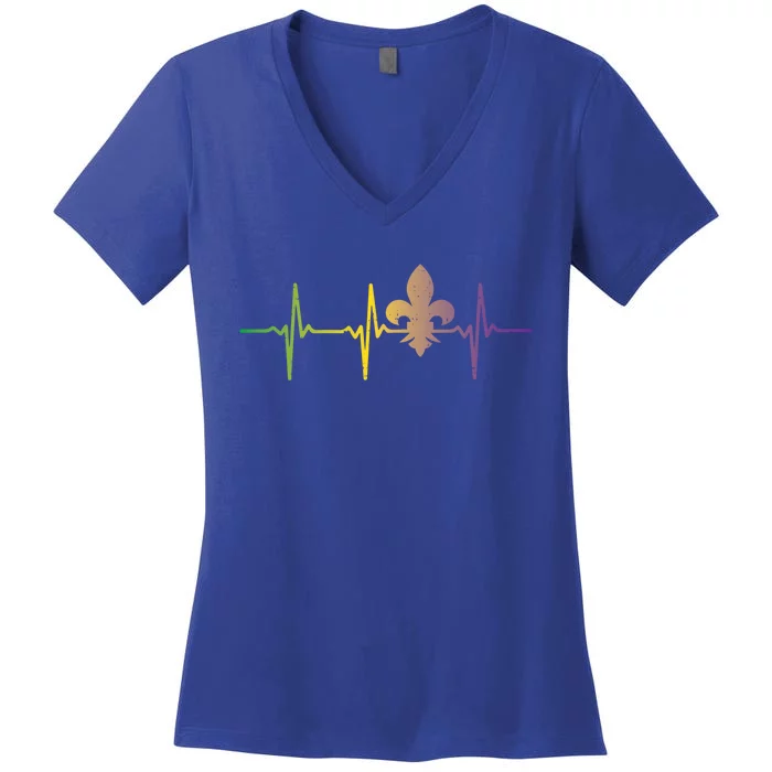 Jester Hat Heartbeat Nurse Funny Mardi Gras Carnival Medical Gift Women's V-Neck T-Shirt