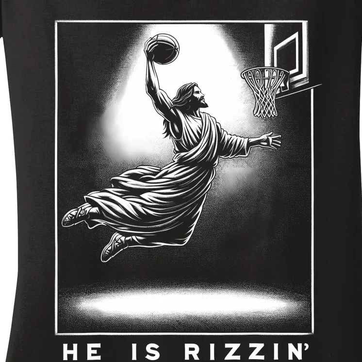 Jesus He Is Rizzin Basketball Easter Christian Religious Women's V-Neck T-Shirt