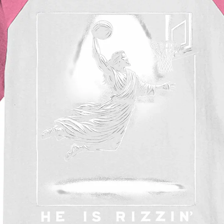 Jesus He Is Rizzin Basketball Easter Christian Religious Kids Colorblock Raglan Jersey