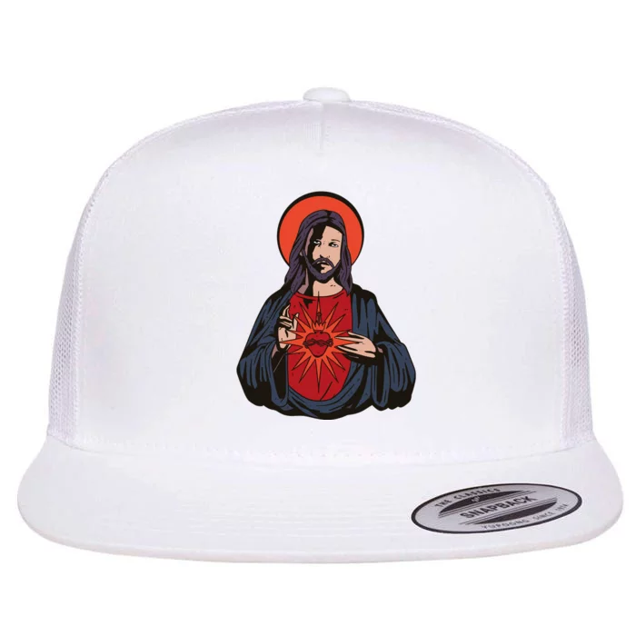 Jesus Heart Illustration Flat Bill Trucker Hat