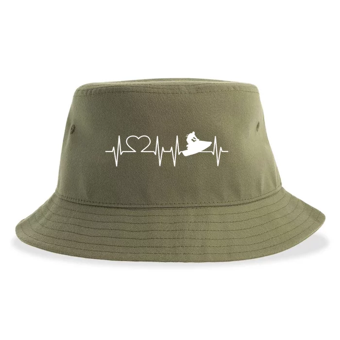 Jetski Heartbeat I Love Ecg Water Sports Jet Skiing Gift Sustainable Bucket Hat