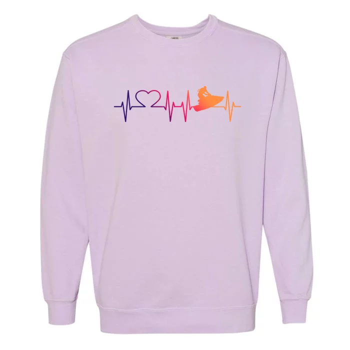 Jetski Heartbeat I Love Ecg Water Sports Jet Skiing Gift Garment-Dyed Sweatshirt