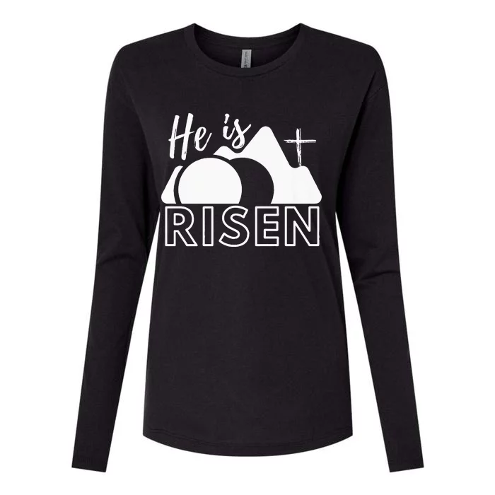 Jesus He Is Risen Tomb And Cross Womens Cotton Relaxed Long Sleeve T-Shirt