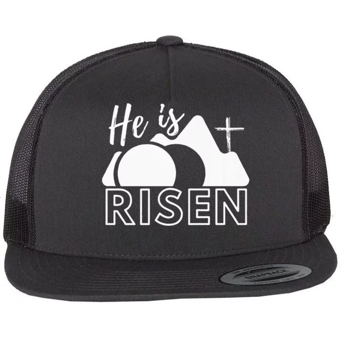 Jesus He Is Risen Tomb And Cross Flat Bill Trucker Hat