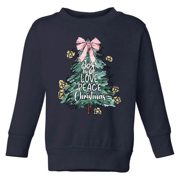 Joy Hope Love Peace Christmas Tree Coquette Bow Xmas Girl Toddler Sweatshirt