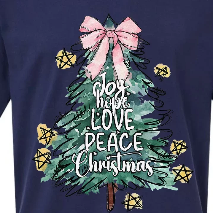 Joy Hope Love Peace Christmas Tree Coquette Bow Xmas Girl Sueded Cloud Jersey T-Shirt