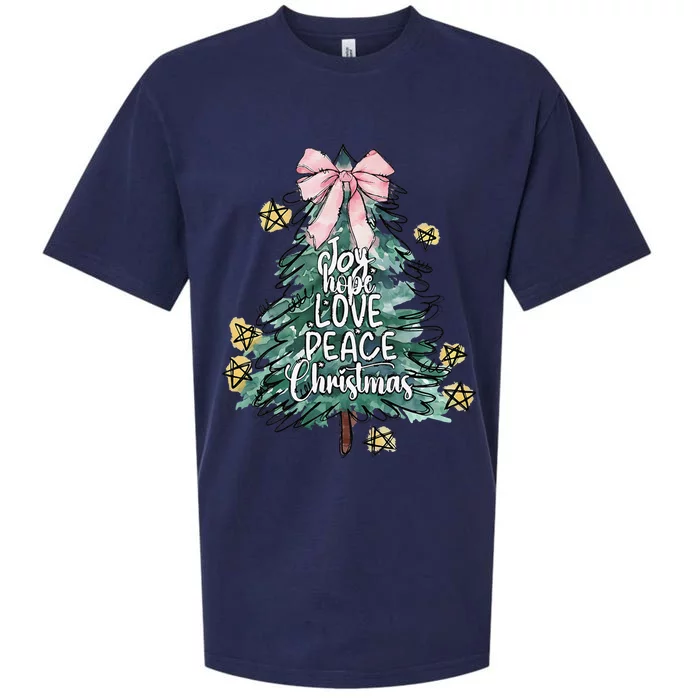 Joy Hope Love Peace Christmas Tree Coquette Bow Xmas Girl Sueded Cloud Jersey T-Shirt