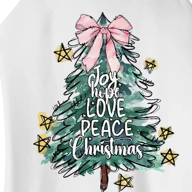 Joy Hope Love Peace Christmas Tree Coquette Bow Xmas Girl Women’s Perfect Tri Rocker Tank