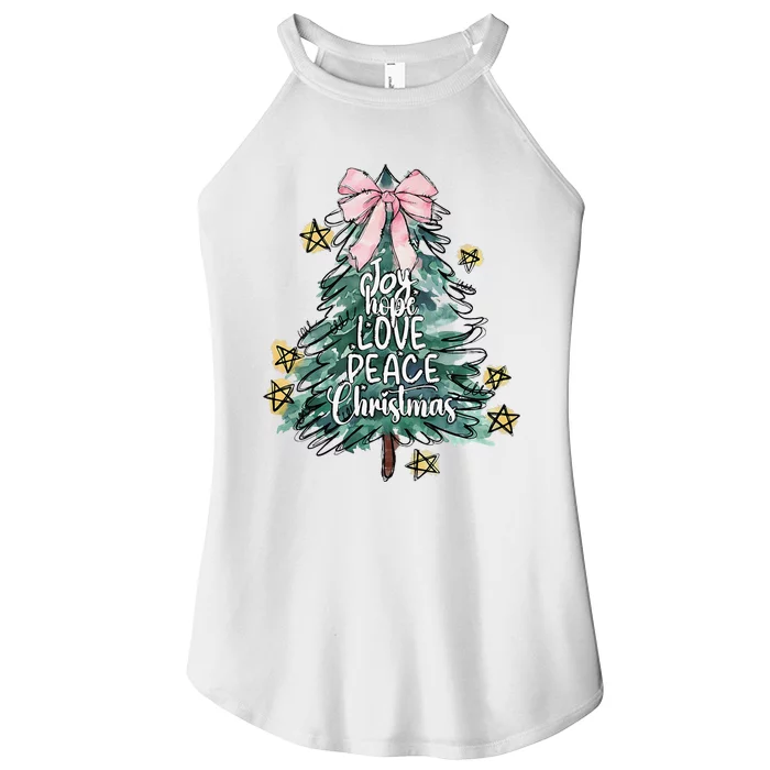 Joy Hope Love Peace Christmas Tree Coquette Bow Xmas Girl Women’s Perfect Tri Rocker Tank