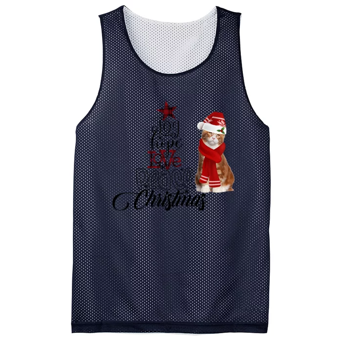 Joy Hope Love Peace Christmas Cat Decor Lights Xmas Gift Mesh Reversible Basketball Jersey Tank