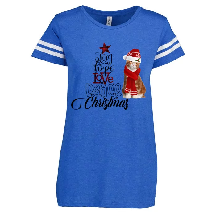 Joy Hope Love Peace Christmas Cat Decor Lights Xmas Gift Enza Ladies Jersey Football T-Shirt