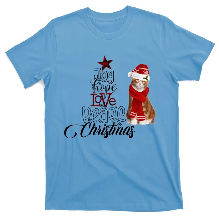 Joy Hope Love Peace Christmas Cat Decor Lights Xmas Gift T-Shirt